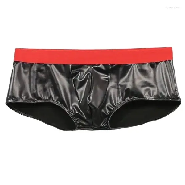 Shorts masculinos boxers de couro falso calças curtas esportes convexo virilha sexy roupa interior boyshorts alta elasticidade boxer baixo-rise