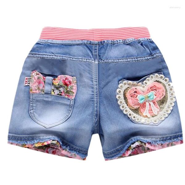 Shorts verão crianças curto denim para meninas moda menina princesa jeans crianças calças roupas de flor