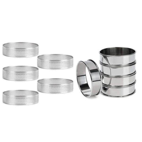 Promotion Edelstahl Doppelgerollte Tortenringe und perforierte Kuchenmousse -Ringe gerollte Muffinringe Kreis Ring 10 pc Back 225p