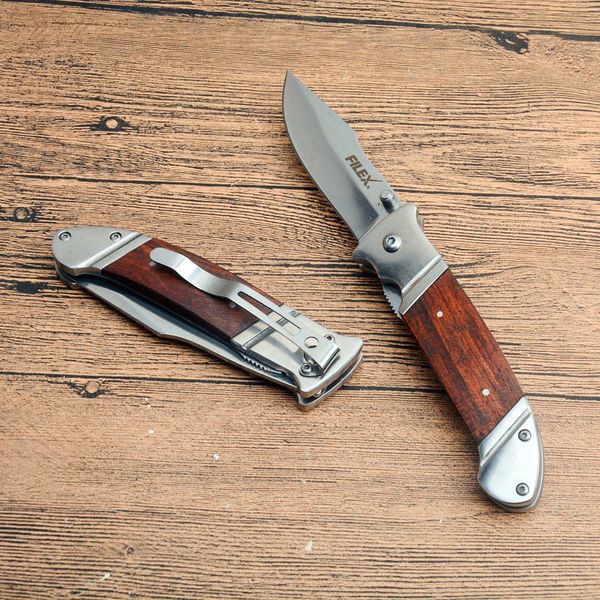 Offerta speciale Coltello pieghevole tascabile A336 5Cr13Mov Lama a goccia con lucidatura a specchio Legno + manico in acciaio inossidabile Coltello pieghevole EDC da campeggio esterno