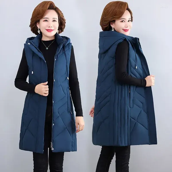 Gilet da donna Piumino invernale Gilet da donna caldo e gonfio Giacca con cappuccio senza maniche Cappotto lungo femminile Capispalla allentato Taglie forti Abbigliamento da neve V218