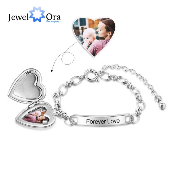 Cavigliere JewelOra Cavigliere per bambina con foto personalizzate personalizzate con ciondoli a medaglione a cuore Bracciale in acciaio inossidabile con nome inciso