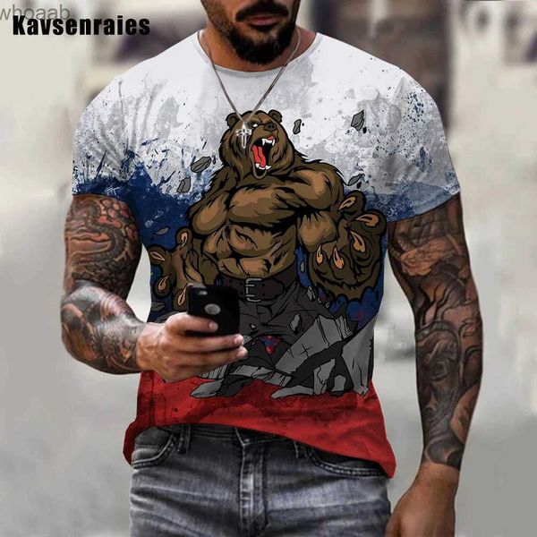 Erkek Tişörtleri Rusya T-Shirt Ayı Tişört Rusya Bayrak Tshirt Erkek Kadın Yaz Moda Gündelik Kısa Kol Harajuku Street Giyim Büyük Boy Üstleri 240130