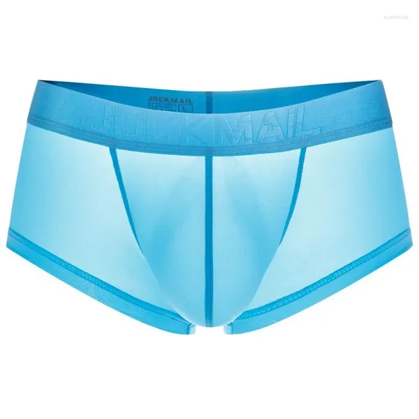 Cuecas jockmail mens calcinha sexy boxer translúcido sem costura hombre gelo seda calcinhas roupa interior brasileira engraçado lenceria de