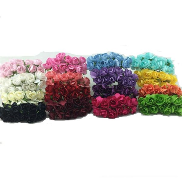 Whole-144pcs / lot Fatti a mano Fiore di carta di gelso Bouquet filo stelo Scrapbooking artificiale Mini fiori di rosa festa di nozze Dec2370