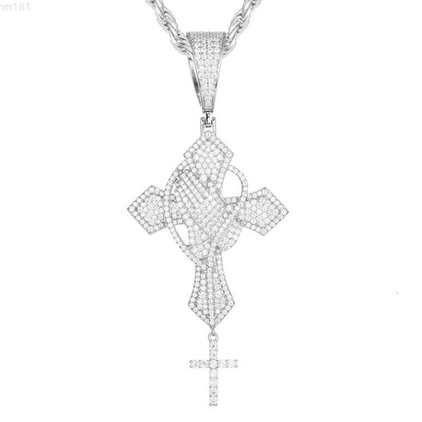 Vvs Moissanite Ciondolo croce in argento sterling 925 gioielli moda hip hop per uomo donna collana in acciaio inossidabile con croce