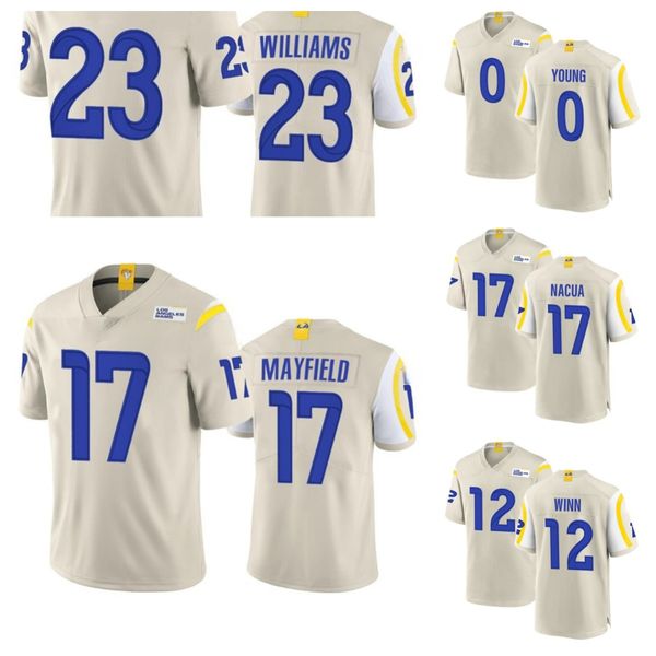 Camisa masculina Los''Angeles''Rams''Puka Nacua PByron Young Dresser Winn Bone Football Stitched Game