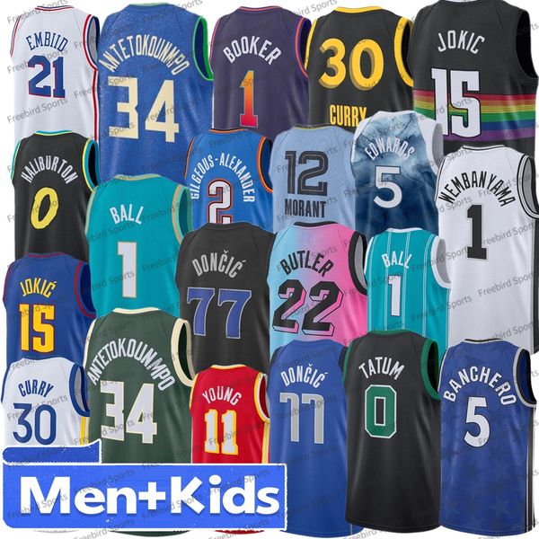 Booker JAMES Kevin Durant Maglia da basket Jayson Tatum Haliburton MORANT Wembanyama 11 Kyrie Irving DONCIC Curry New Stitched Uomo Bambini Maglie giovanili