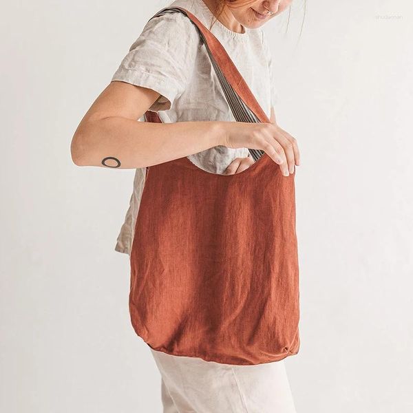 Einkaufstaschen Mode Vinatge Leinen Große Kapazität Tasche Eco Tote Tuch Wiederverwendbar Für Frauen Mann Casual Einfache Lagerung Handtasche Geschenke