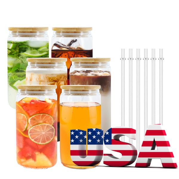 CA USA Warehouse Großhandel 16oz Clear Frosted Sublimation Blanks Dose Bierglas Tumbler mit Bambusdeckel und Stroh 4.23