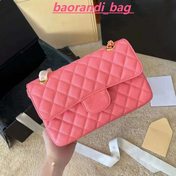 Bolsa feminina clássica mini aba retangular acolchoada caviar couro de bezerro tipos de hardware antigo dourado e prateado com corrente matelassê bolsa de ombro crossbody