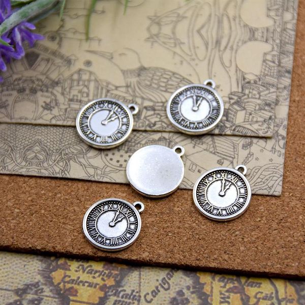 60 Stück – 27 x 24 mm, antik versilbert, Uhr-Charms-Anhänger für Schmuckherstellung, DIY, handgefertigt, Craft249D