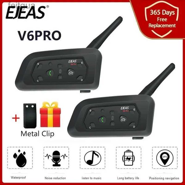 Walkie Talkie EJEAS V6 Pro Capacete de motocicleta Fone de ouvido Bluetooth Interfone 850mAh 1200m Interfone para Moto 6 Riders Comunicador + clipe de metal YQ240130