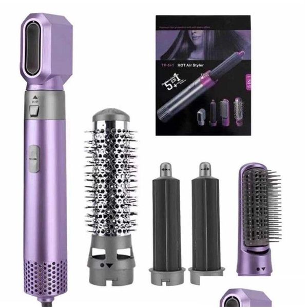 Escova de secador de cabelo elétrico 5-em-1 pente aquecido matic curling ferro haste profissional casa estilo de ar kit de ferramentas sucção gota entrega househ otead