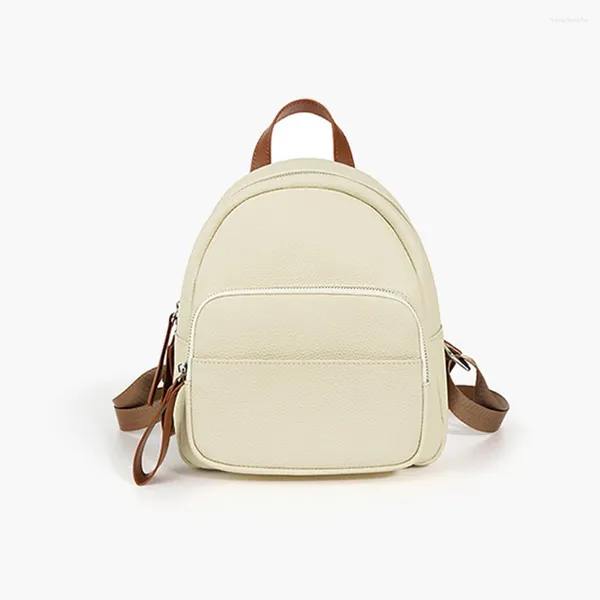 Sacos escolares 2024 est design simples vaca mochila de couro coreano elegante grande capacidade cor sólida senhoras casuais para viagens