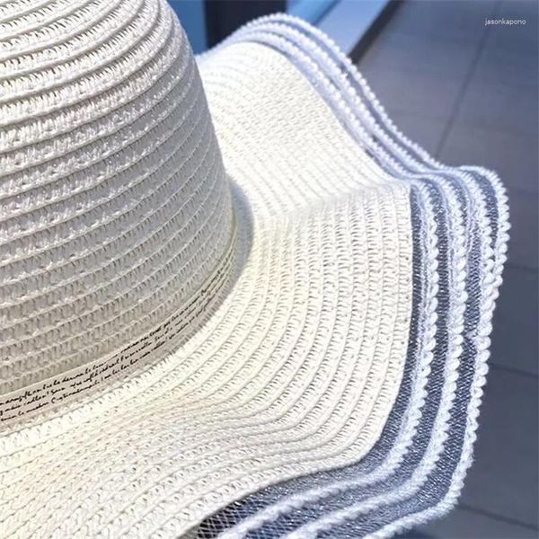 Berretti da donna cappello da sole traspirante protezione a tesa larga cappelli di paglia flosci vacanza spiaggia viaggio all'aperto cappello da sole donna