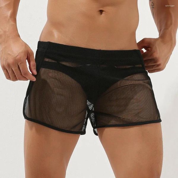 Cuecas ver através boxer breve homem respirável shorts transparente roupa interior erótica casa pijamas sleepwear masculino lounge bottom pant