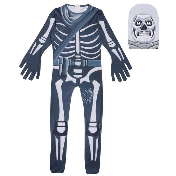 Meninos fantasma crânio esqueleto macacão cosplay trajes festa de halloween crianças bodysuit máscara fantasia vestido crianças halloween props274f