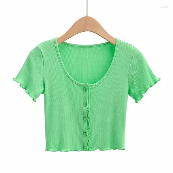 Kadınlar Tişörtleri 2024 Seksi V-Yok düğmesi Kısa Y2K Indie All-Mwatch Kısa kollu sokak kıyafeti tişörtleri T-Shirts Yaz Katı Kadınlar için