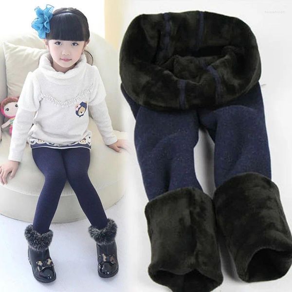 Calças de pele de inverno meninas leggings crianças grossas quentes cintura elástica colorido algodão calças inferiores
