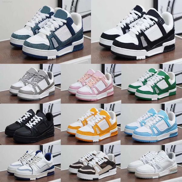 2024 Novos Sapatos de Designer Em Relevo Trainer Sneakers Branco Preto Céu Azul Verde Denim Rosa Vermelho Luxurys Mens Casual Sneakers Baixa Plataforma Mulheres Treinadores Tamanho 36-45 Reino Unido