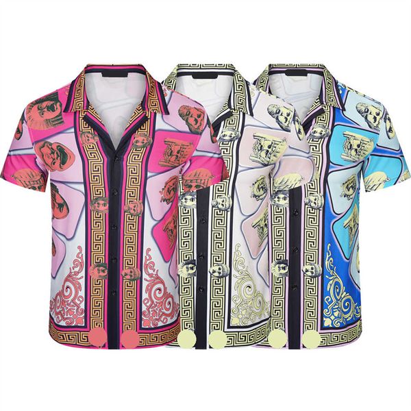 Camisa masculina casa padrão digital carta impressão camisa de manga curta lapela tendências masculinas e femininas soltas e grandes sizeM-XXXL