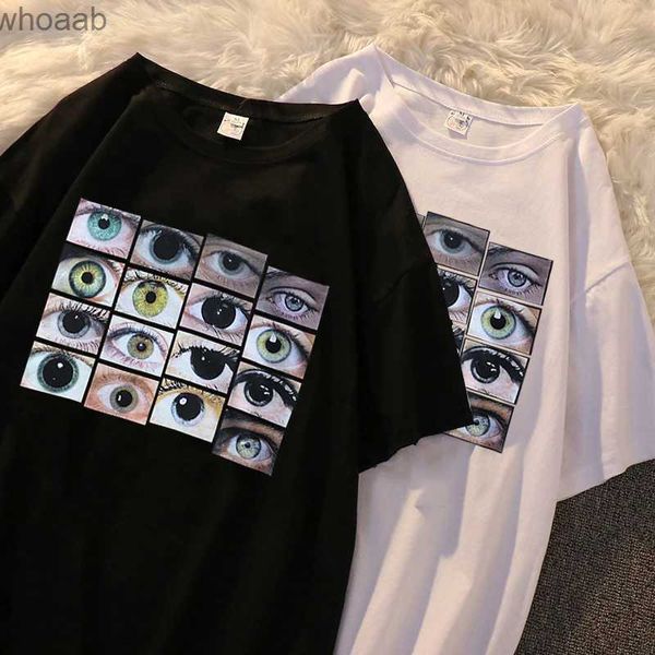 Erkek Tişörtler Kadın T-Shirt Harajuku Gözler Kısa Kol Y2K Üstler Estetik T-Shirt Vintage Gotik Siyah O-Yık Tee Giriş Sokak Giyim 240130