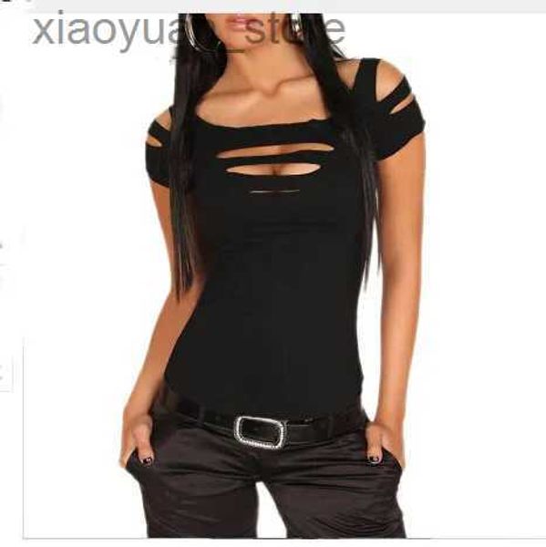 Kadın T-Shirt Yaz Moda Bayanlar Pozlama Siyah Büst Delik Yelek Tank Kadın Seksi Üstler Sıradan T-Shirts Club Giyim Gömlek Bir Beden 240130