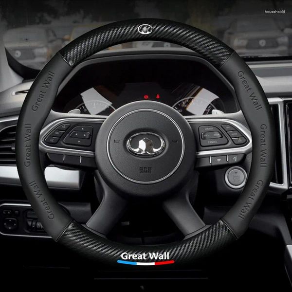 Volante cobre capa de carro para great wall haval h3 h5 wingle 3 5 3d gravação padrão fibra carbono couro acessórios automóveis