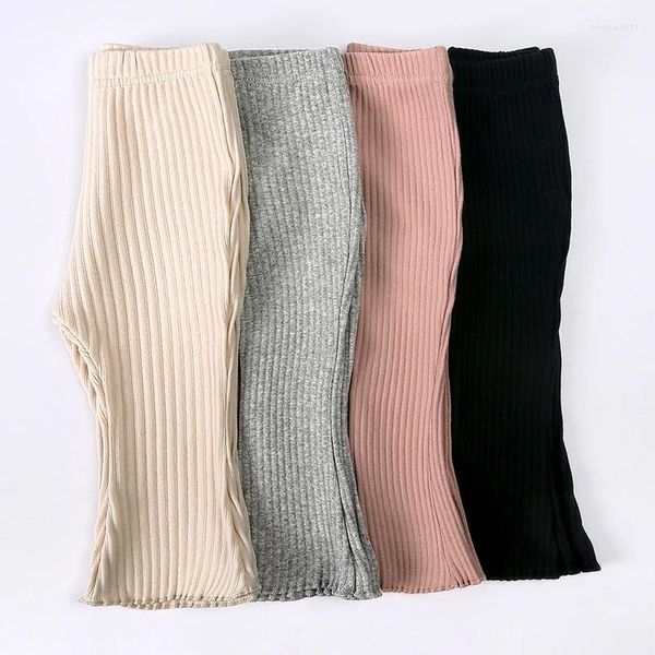 Calças da criança primavera calças do bebê meninas roupas sólida elástico com nervuras leggings algodão plissado infantil para bottoms nascidos 3m-3y