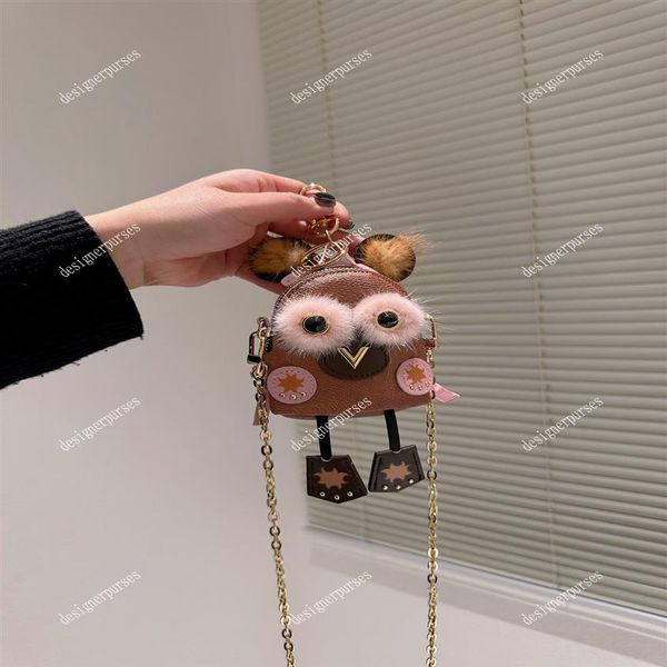TZ Soft Mink Owl Mini-Geldbörsen Taschendekoration mit Schlüsselschnalle Mini-Umhängetaschen Designer-Taschen Klassische braune Blume Timele280K