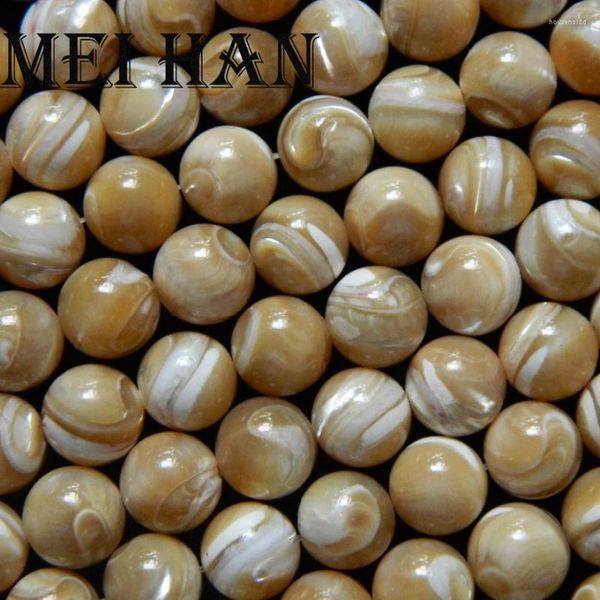 Pietre preziose sciolte Meihan all'ingrosso naturale 8mm 10mm perline gialle conchiglia pietra rotonda per creazione di gioielli regalo di design