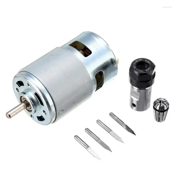 Motor 12-36v eixo de rolamento de esferas com haste de extensão er11 cortador de escultura para máquina roteadora cnc