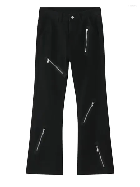 Erkekler Pantolon Yüksek cadde tarzı siyah denim kot pantolonlar, eşsiz bir fermuarlı tasarımı ve rahat düz renkler gevşek fit baggy ile bahar