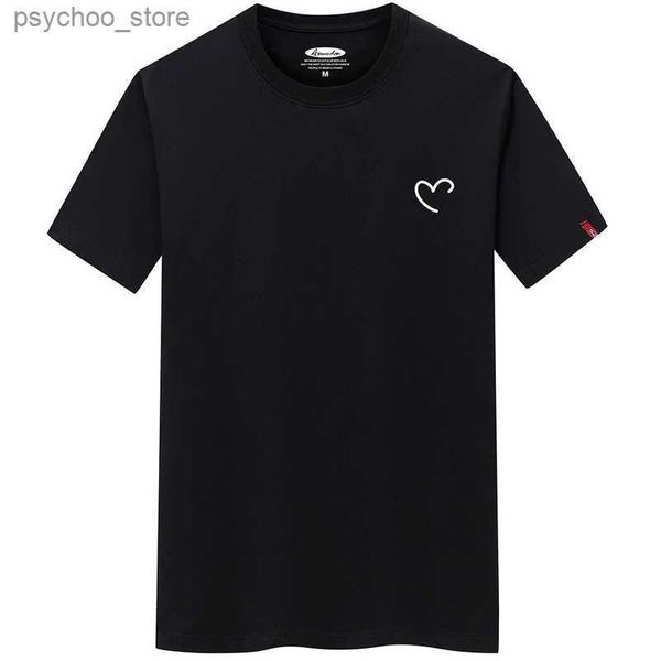 T-shirt da uomo T-shirt da uomo 2023 Overize Summer Mens Camicie in cotone T-shirt casual da uomo Love Heart Stampa Tshirt O-Collo Manica corta Uomo Top Q240130