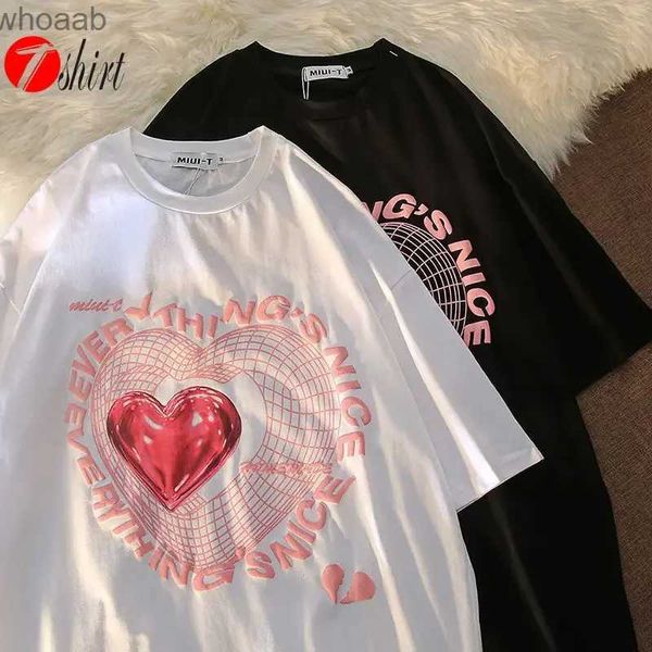 Мужские футболки Женская футболка с принтом Love Streetwear Топы Футболка с короткими рукавами Harajuku Y2k Летняя свободная футболка большого размера Женская одежда 240130