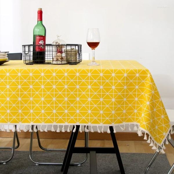 Toalha de mesa de algodão com borla, toalha de mesa retangular impressa para decoração de casa, café, tapete para festa