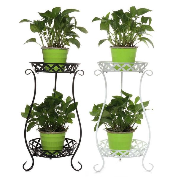 Ferro forjado dupla camada planta estande flor prateleira para rack varanda simples interior sala de estar café bar jardim vaso de flores prateleira l245p