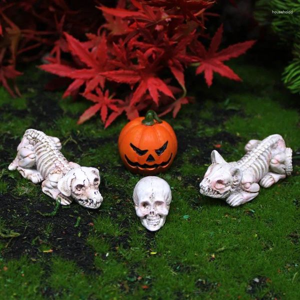 Dekoratif Figürinler Cadılar Bayramı Kabak İskeleti Kedi Hayalet Köpek Kafatası Süs Bahçesi Mikro Peyzaj Korku Süslemeleri Reçine Zanaat Minyatür