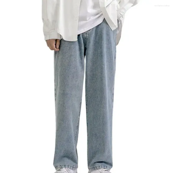 Erkekler Kot Kore moda Erkekler Geniş Bacak 2024 Bahar Sokak Giyim Düz Bulbalı Denim Pantolon Erkek Marka Pantolonları