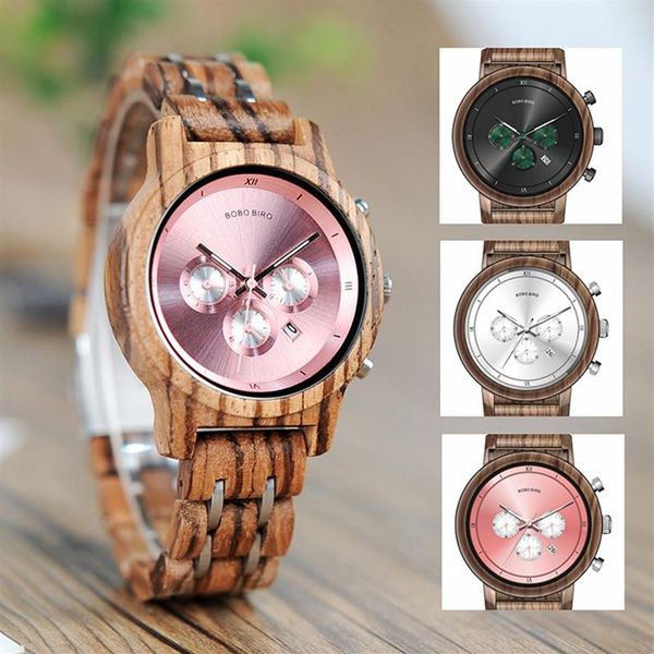 Bob Bird relógio de madeira masculino para amantes, relógios femininos combinados de madeira dupla e aço com cronômetro feminino ERKEK KOL sati Watch CJ1911329J