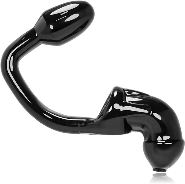 Tubo de escape Chastity Cock-Lock e plug anal anexado, preto