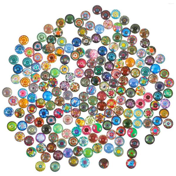 Vorratsflaschen 200 Stück Mosaik bedruckte Glaskuppel Blumenmuster Cabochons 10 mm Fliesen ethnische runde flache Rückseite Steine für Handwerk DIY Schmuck