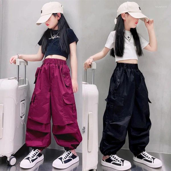 Pantaloni Pantaloni cargo per ragazze Vita alta Vintage Casual Streetwear Baggy Pantaloni per adolescenti dritti per bambini Hip Hop 4-14 anni