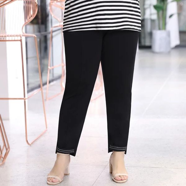 Plus size s para mulheres preto branco leggings casual verão cintura alta boho calças roupas de treino cintura elástica calças yoga 240126