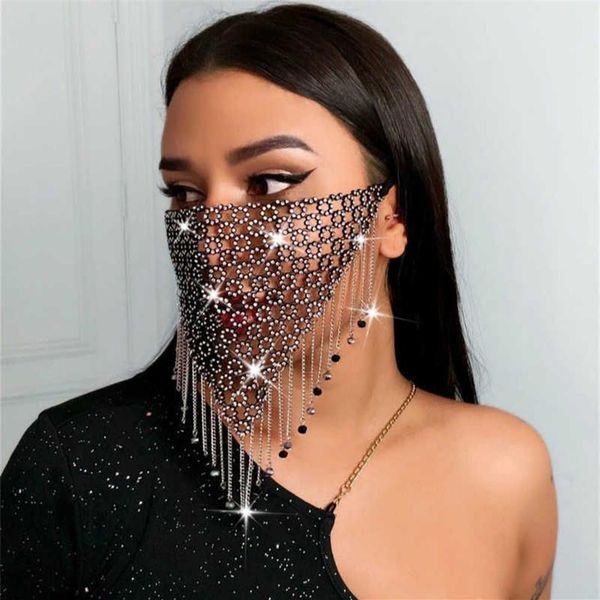 2020 Strass Quaste Spleißen Schmuck Maske Mode Sexy Glitter Frauen Diamant Crytal Gesichtsmaske Party Zeigen Mund Maske Hochzeit Q081266C