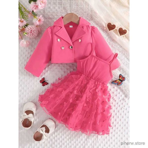 Vestidos de menina 2 unidades / conjunto para menina de 1 a 5 anos de idade, manga comprida, botão, suspensório, borboleta, saia de tule, vestidos de princesa, conjunto de roupas