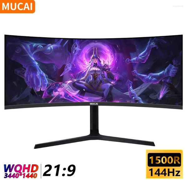 Polegada 144hz Monitores MVA Tela Curva WQHD Desktop Wide Display 21:9 LED Gaming Computer 1500R DP/3440 1440