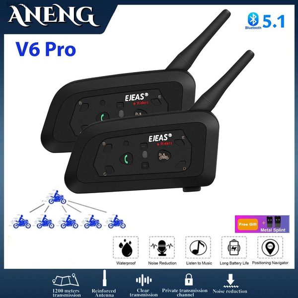 Walkie Talkie EJEAS V6 Pro Bluetooth Capacete de motocicleta Intercom Headset com 1200M BT Interphone Communicator para 6 Riders à prova d'água YQ240130