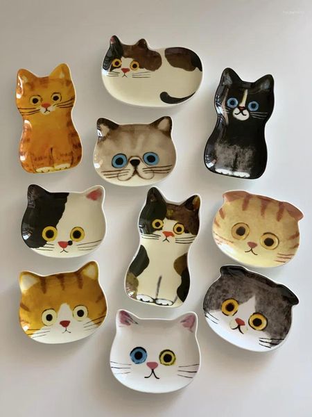 Estatuetas decorativas criativas super fofas de animais formato de gato bandeja infantil de cerâmica prato pequeno prato cozinha jantar decoração de casa